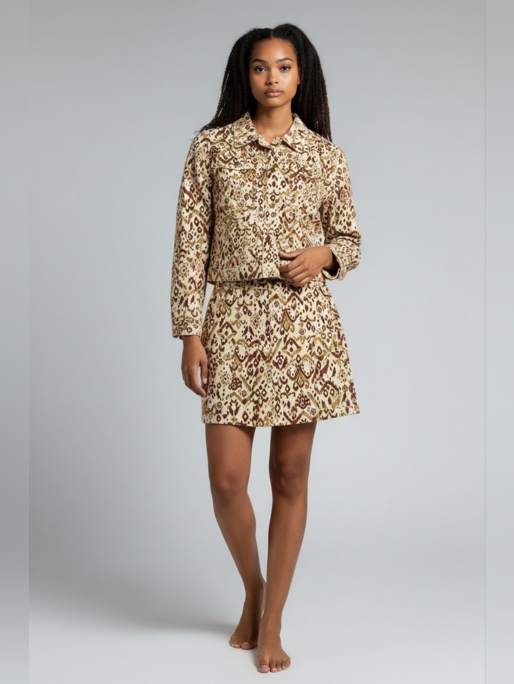 APRICOT Western Style Cargo Skirt Set With Cropped Jacket